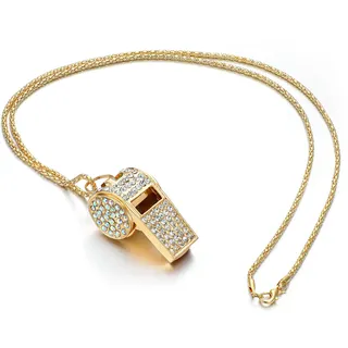 1 Stück Gold Trillerpfeife mit Strass, Glitzernde Sportpfeife, Schiedsrichter Pfeife, Metall Whistle mit Umhängeband, Lauter Klarer Klang, Geschenk für Trainer, Schulsport, Fußball Schiedsrichter