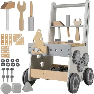 Kruzzel Kinder Werkbank Holz 3-in-1 Werkstatt mit Werkzeugen – Aufbewahrung, Schiebewagen mit leisen Rollen, Sortierspiel & Schraubstock ab 3 Jahren, abger...