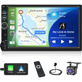 Inefala doppel din Radio Unterstützung CarPlay und Android Auto, 7 Zoll Autoradio Touch Display mit Bluetooth, Mirror Link, FM, USB, AUX, TF, Lenkradsteuerung, Rückfahrkamera
