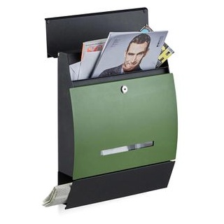 Relaxdays Design Briefkasten mit Zeitungsfach schwarz/grün