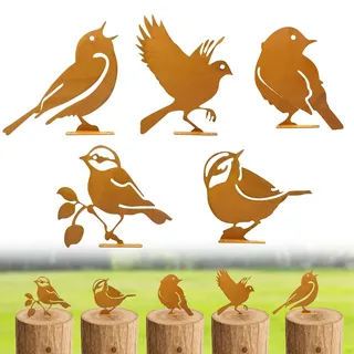 MOSTFUN 5 Stück Rost Vogel Gartendeko, Gartenstecker Rost Deko Vogel, Vintage Metall Vögel Gartendekoration, Edelrost Deko für Bäume, Pfähle, Zäune & Garten
