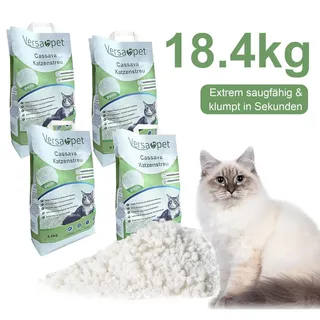 Versapet Maniok Katzenstreu Klumpstreu Cat Litter Staubfrei 4 x 10 Liter, Extrem saugfähig & klumpt in Sekunden, 100% Naturton