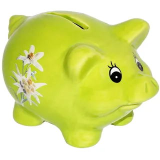alles-meine.de GmbH große Spardose - Schwein mit Edelweiß - GRÜN - stabile Sparbüchse aus Porzellan/Keramik - Sparschwein - Trachten/Bayrisch - für Kinder & Erwachsene / ..