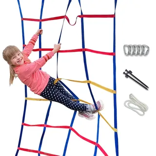 Kletternetz für Kinder - Ninja Slackline-Zubehör - 2m. Slackline Kletternetz für Hinterhof Hindernisparcours mit Bodenverankerung - Zubehör für Slacklines, Hinterhof Spielplatz