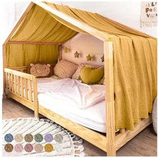 lilimaus Hausbett Himmel mit Gold Applikation [in 12 Farben] Betthimmel Hausbett aus 100% Baumwolle Musselin - Stoffhimmel für Hausbett Deko Mädchen & Jungen - Himmel für Hausbett Kinderbett Vorhang