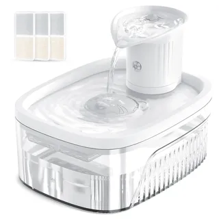 Jewyow 2.5L Katzenbrunnen, 2200mAh Katzenbrunnen Kabellos, Trinkbrunnen für Katze Kabellos mit Bewegungsmelder, Leise Pumpe, 2 Modus, 3 Filter für Katzen,Hunde