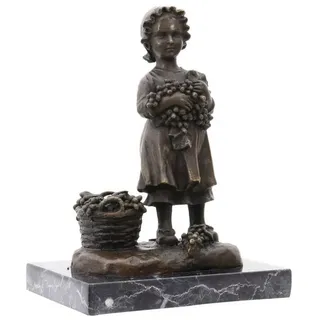 Aubaho Dekoobjekt Bronzeskulptur Mädchen Korb Trauben im Antik-Stil Bronze Figur 17cm