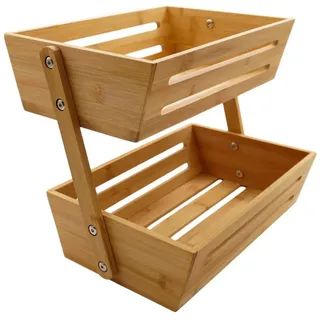 hausleben 2-Etagen Bambus Obstkorb – Nachhaltiger Obst & Gemüse Organizer aus Bambus, Zweistöckige Obstschale für Küche & Esstisch - Luftzirkulation für frische Lebensmittel, 34x22x28 cm