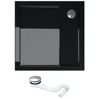 doporro Duschtasse Duschwanne 90x90x4 flach inkl. Ablaufgarnitur aus Acryl in Schwarz DIN-Anschlüsse bodenebene Montage geeignet Faro1