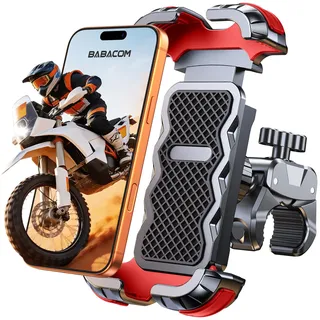 Babacom Handyhalterung Motorrad [1s Auto-Sperre] [360° Anti-Shake] Handyhalterung Fahrrad Lenker Sturzschutz für City & Mountainbike, Kompatibel mit iPhone 17/16 (4,7”–6,8”), Werkzeugfreie Montage