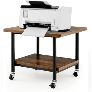 Goplus Druckertisch mit Arretierbaren Räder, Rollcontainer mit 2 Ablagen, Rollwagen für Schreibtisch, Drucker Ständer aus Holz, um 360° Drehbare Räder, Multifunktionswagen für Zuhause Büro (Weiß)