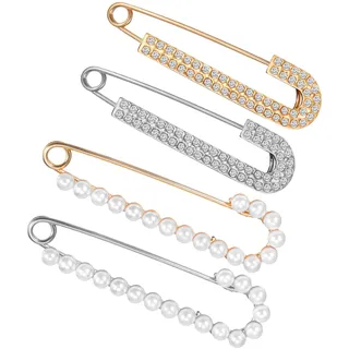 4 Stück Brosche Damen Nadel Brosche Anstecknadel Glitzer Glitzer Nadel Perlen Broschennadeln für Kleidung Strass Sicherheitsnadeln Kein Nähen Ausschnittnadeln Schal Clips für Jean Pullover Schal Röcke