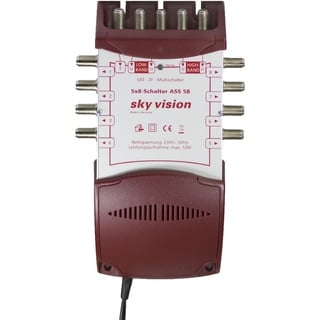 sky vision Multischalter mit integriertem Schaltnetzteil ASS58 (8 Teilnehmer, 5 Eingänge (4x SAT, 1x Terr.), 12 W max. Leistungsaufnahme im Betrieb, HDTV/UHD tauglich)