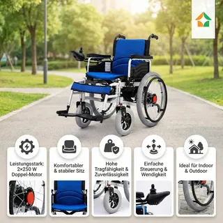 ECONELO Elektrorollstuhl SL-LYD0012 Doppel-Motor 2 × 250W Blau