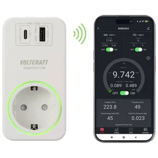 VOLTCRAFT SEM6503 Energiekosten-Messgerät USB-Schnittstelle, USB-Messung (Ladeleistung), inkl. Funksteckdose, Datenexport