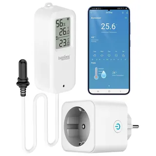 Luminea Home Control WLAN-Temperatur-/Luftfeuchtigkeitsmesser mit WLAN-Steckdose, App