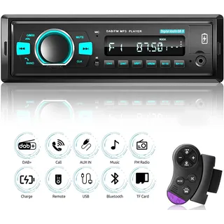 DAB Autoradio 1 Din Bluetooth Autoradio mit Bluetooth Freisprecheinrichtung FM Radio/USB/TF/Aux in/EQ MP3 Player mit Fernbedienung Lenkradsteuerung Radio Stereo Schnellladefunktion