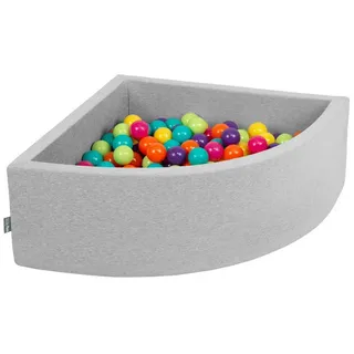KiddyMoon Bällebad 90X30cm/300 Bälle Bällepool Mit Bällen ∅ 7Cm Für Babys Kinder Viertel Eckig, Hellgrau:Hgrün-Gelb-Türkis-Orange-Dpink-Violett
