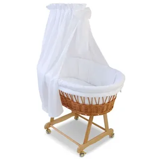 Mionido Stubenwagen Piccolino 75 x 40 cm Holz, Textil, Natur Weiß