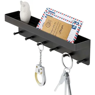 Schlüsselbrett Schwarz mit Ablage, Schlüsselhalter Schlüsselregal mit 6 Haken, Wand Key Rack Hanger Schlüsselboard Schlüssel Schlüsselhaken Schlüsselablage für Eingangsbereich, Flur, Küche