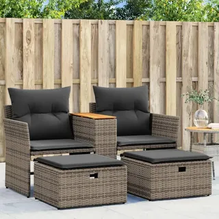 Festnight Gartensofa Ausziehbar Rattan Sofa 2 Sitzer Lounge Sofa Outdoor mit Hocker Kleines Balkon Sofa Balkonmöbel Gartenlounge Polyrattan Gartenmöbel Set Rattansofa Balkon Lounge