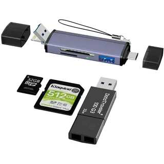 sunshot 6-in-1 USB-OTG Kartenlesegerät für handy, Kompatibel mit Lightning, Type-C, USB Geräten - Unterstützt SD/TF Karten, Funktioniert mit USB OTG,USB 2.0 Adapter für Windows,MacOS,Linux,iOS,Android