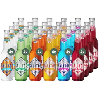 SALITOS MIX SET, 24 × 0,33l Glas Mehrwegflaschen, 6 Sorten je 4 (ICE, BLUE, PINK, MOJITO, SUNRISE, SPRITZ) – Perfekt für einen Abend mit seinen Freunden