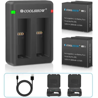 COOLSHOW Ace/Ace Pro Akku Ersatz 1800mAh 2 Stück und Duales Ace/Ace Pro AkkuLadegerät Kit Kompatibel mit Insta360 Ace/Ace Pro Kamera