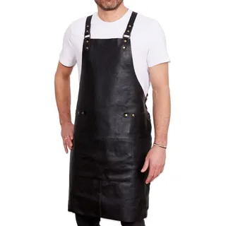 REDSALT® Grillschürze Premium Lederschürze 100% Rindsleder 84x62cm Crossback, Beidseitige Materialschlaufen, Frontasche, verstellbare Rückenträger schwarz