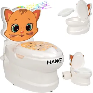 alles-meine.de GmbH Kindertoilette/Töpfchen Spülgeräusch + Licht Katze - inkl. Name mit Wasserspülung Sound - Nachttopf/Babytopf - mit Deckel - weiß - Musik - Toiletten..