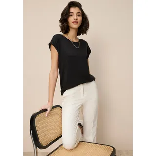 TAMARIS T-Shirt TAMARIS, Damen, Gr. 46, schwarz, Single Jersey, Obermaterial: 95% Viskose, 5% Elasthan, unifarben, Basic, regular fit hüftbedeckend, Rundhals, Aufschlag, Shirts T-Shirt, Regular Fit, mit überlappenden Schultern, Kurzarm mit Aufschlag,