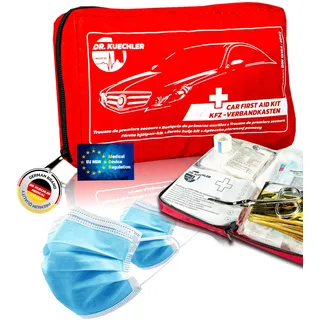dr.kuechler medical Qualitäts- KFZ Verbandstasche, neueste DIN Norm 13164, gültig für 2024, Auto, PKW Verbandskasten, vollständiges Erste Hilfe Set Auto Zubehör