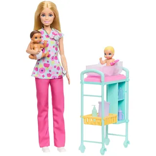 Barbie Karriere Kinderärztin-Spielset mit blonder Puppe und 2 Babys (JMK12)