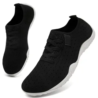 UNQWQZ Barfußschuhe Damen Sommer Barfuss Sneaker Weich Gymnastikschuhe Laufschuhe Sportschuhe Leicht Turnschuhe Atmungsaktives Walkingschuhe Schwarz & Weiß 42 - 42 EU