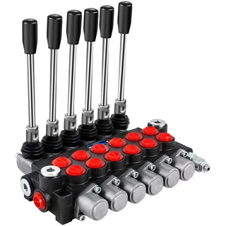 Vevor Hydraulisches Wegeventil, 6-Spulen-Hydraulikschieberventil, 11 GPM hydraulisches Laderventil, 3600 PSI Wegeventil, Hydraulikventile und Steuerungen für Traktoren, Ladertanks