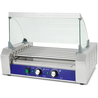 vertes Hot Dog Maker 1400W, Edelstahl, 7 Walzen, 2 Heizzonen, 50-250°C, Glasabdeckung, Auffangschale
