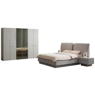 JV Möbel Schickes 4-tlg. Schlafzimmer Set Bett, mit 2x Nachttische & Kleiderschrank,