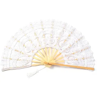 Abiyou Handfächer Spitze, Vintage Spitzenfächer, Faltfächer mit Anhänger, Handfächer Hochzeitsfächer Spitze Fächer, Fächer, spitzefächer handfächer, für Abschlussball Party, Decorati