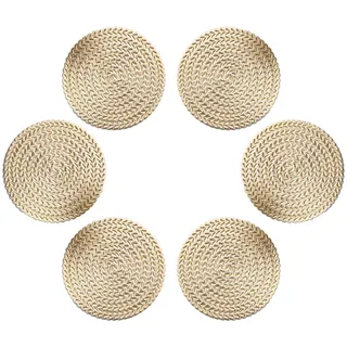 GLOBALDREAM Untersetzer Teller, 6 Stück Untersetzer Gläser Tischset Rund Vinyl Hohl Platzsets Abwischbar PVC Tischuntersetzer für Küche, Zuhause, Speisetisch (Gold, 10 cm, C01)