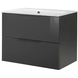 Fackelmann LUNA Badmöbel Set 2-teilig, 80 cm breit, Schwarz/Anthrazit, Glas