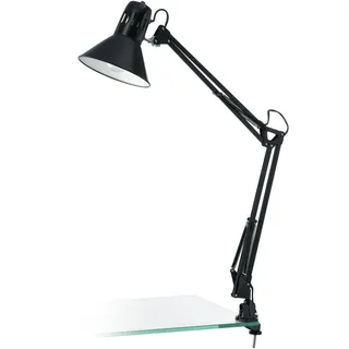 EGLO Tischlampe Firmo, 1 flammige Klemmlampe Vintage, Industrial, Retro, Schreibtischlampe aus Stahl und hochwertigem Kunststoff, Klemmleuchte in Schwarz glänzend, Lampe mit Schalter, E27 Fassung