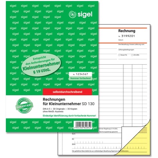 Sigel Rechnung für Kleinunternehmer mit fortlaufenden Nummern (ohne MwSt.-Ausweis) Formularbuch SD130