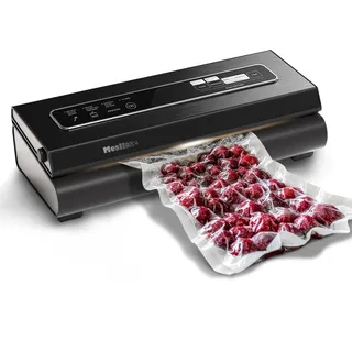 Mesliese Vakuumierer, 90 kPa Vakuumiergerät, 6-in-1 kompaktes Lebensmittel-Vakuumiersystem mit Schneider, 2 Beutelrollen, 5 vorgeschnittene Beutel, Trocken- und Feucht-Modi (Dunkelgrau)