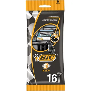 BIC 3 Action Herren, Nassrasierer Set 3 Klingen, Einwegrasierer Rasierer 16er Pack