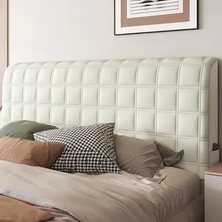 Kopfteilbezug Bett Kopfteil Bezug/Überzug,Weicher Strecken Samtstoff,gepolsterte Bettkopfteil Hussen Dehnbar Waschbar All-Inclusive Staubdichte Schutzhülle ( Color : Beige white-1 , Size : 100cm(39.3i