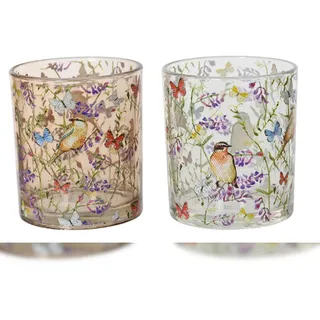Decoris 1 Teelichthalter Glas 9cm Teelichtglas Blumenmotiv Tischdeko Kerzenglas Glas Teelichter Windlicht Kerzenhalter Dekoglas Windlichtglas Transparent