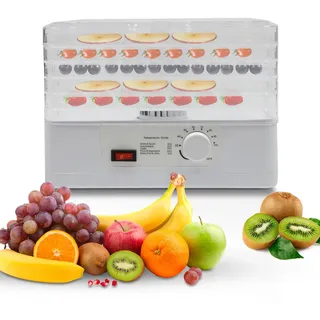 MEELRYD Dörrautomat, 350W Dehydrator FrüchteTrockner Gemüse Kräuter Dörrgerät Temperaturregler von 35-70°C, 5 Einlegefächer für Fleisch, Obst, Gemüse