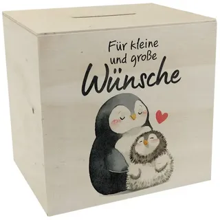 speecheese Spardose Pinguin Mutter und Kind Spardose aus Holz mit Spruch Für kleine große