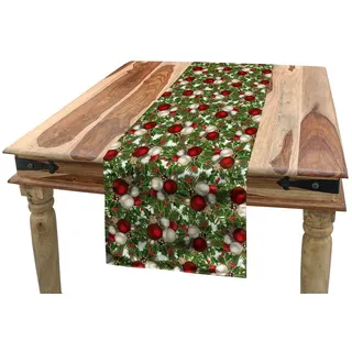 Abakuhaus Tischläufer Esszimmer Küche Rechteckiger Dekorativer Tischläufer, Weihnachten Bälle Holly Alt grau|grün|rot 40 cm x 225 cm