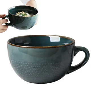 Groß Tasse Keramik, jumbotasse 700ml, Becher, Kaffeebecher mit Henkel, Müsli Frühstückstasse, Mikrowellenherd Keramikschale, Große Salatschüssel, Geeignet für Milchkaffee Desserts(Schwarzgrün)